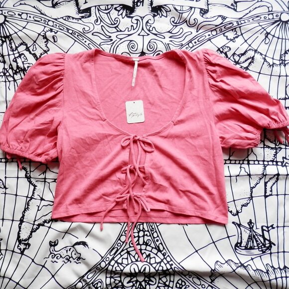 Free People || Women's Kitty Cotton Front-Tie Crop Top - Picture 1 of 8